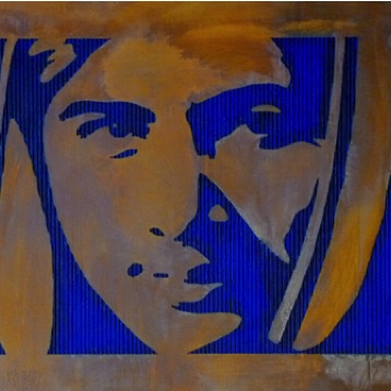 Malala Yousafzai 2015,
acrylic, rust paint, cardboard, wood, framed
60 x 90 cm